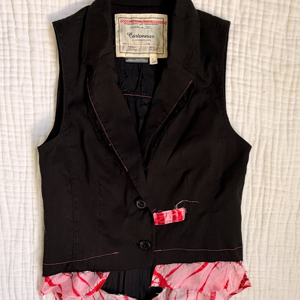 Anthro Cartonnier Sleeveless Blazer Vest Ruffle Hem XS Feminine Work